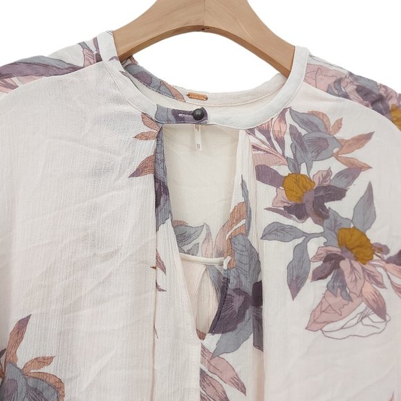 Free People Mini Dress Womens XS Pink Floral Peasant Bohemian Cottagecore - Picture 5 of 11